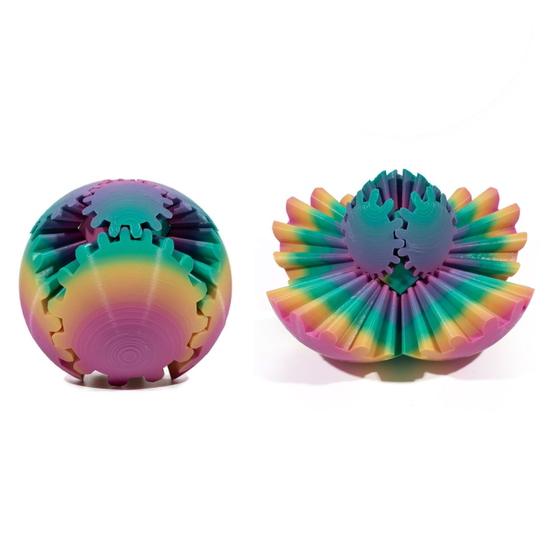 Gear Ball 3D Printed Spin Gear Sphere Cube Fidget Desk Toy