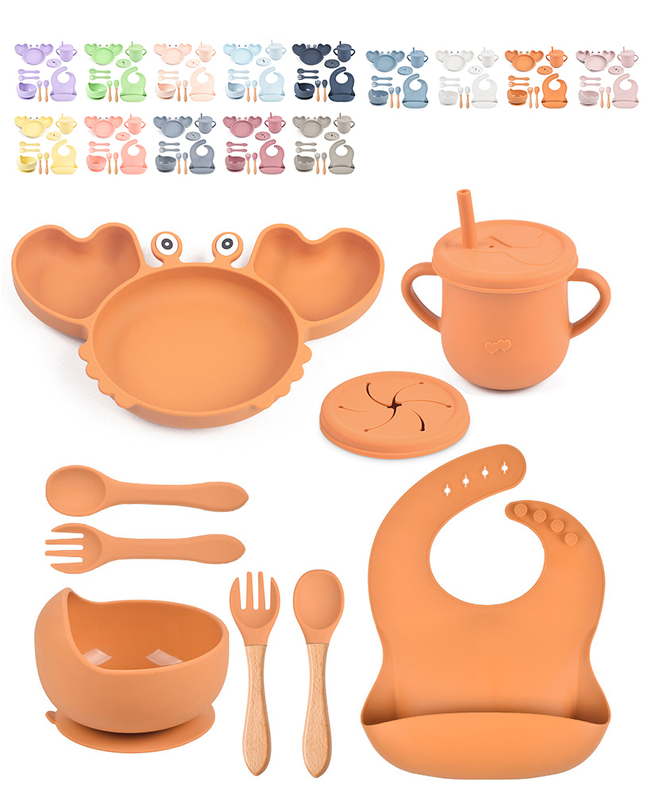 Baby Feeding Set Silicone Crab Shape Divided Plate