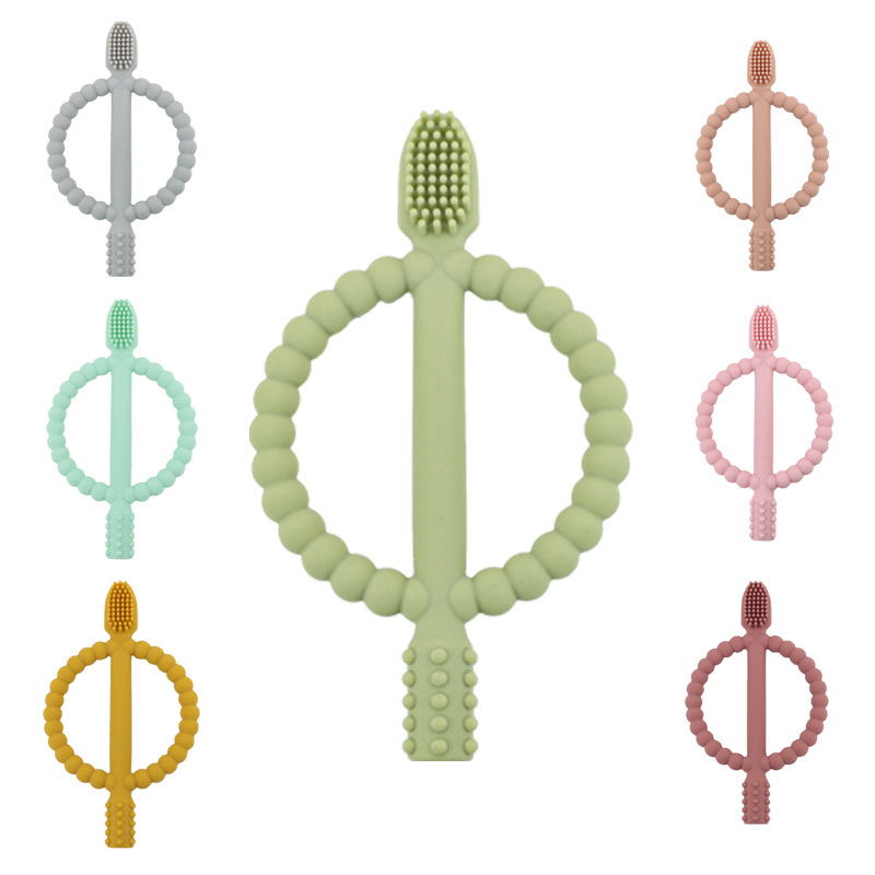 Silicone Infant Toothbrush Baby Teething Toys with Easy-Hold Handle