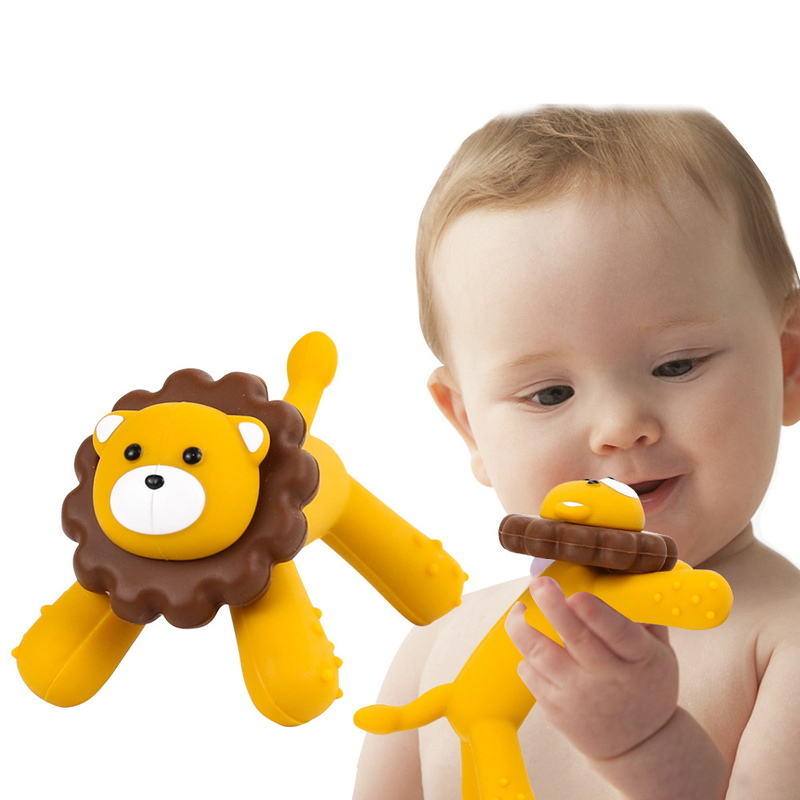 Lion Silicone Infant Hand Teether Pacifiers Clip for Baby