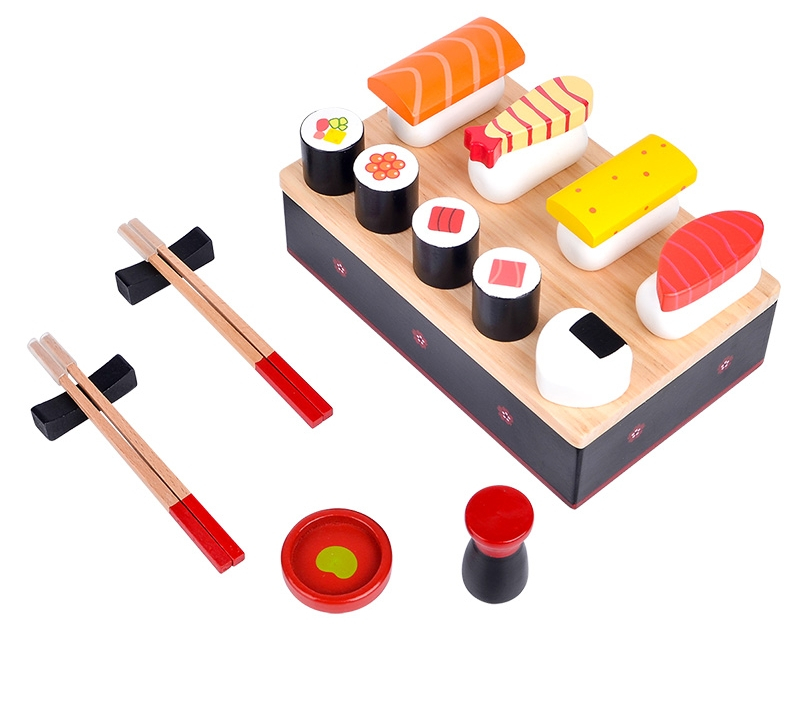 Sushi Slicing Play Food Set Wooden Pretend Play Kitchen Toys for Kids 3+